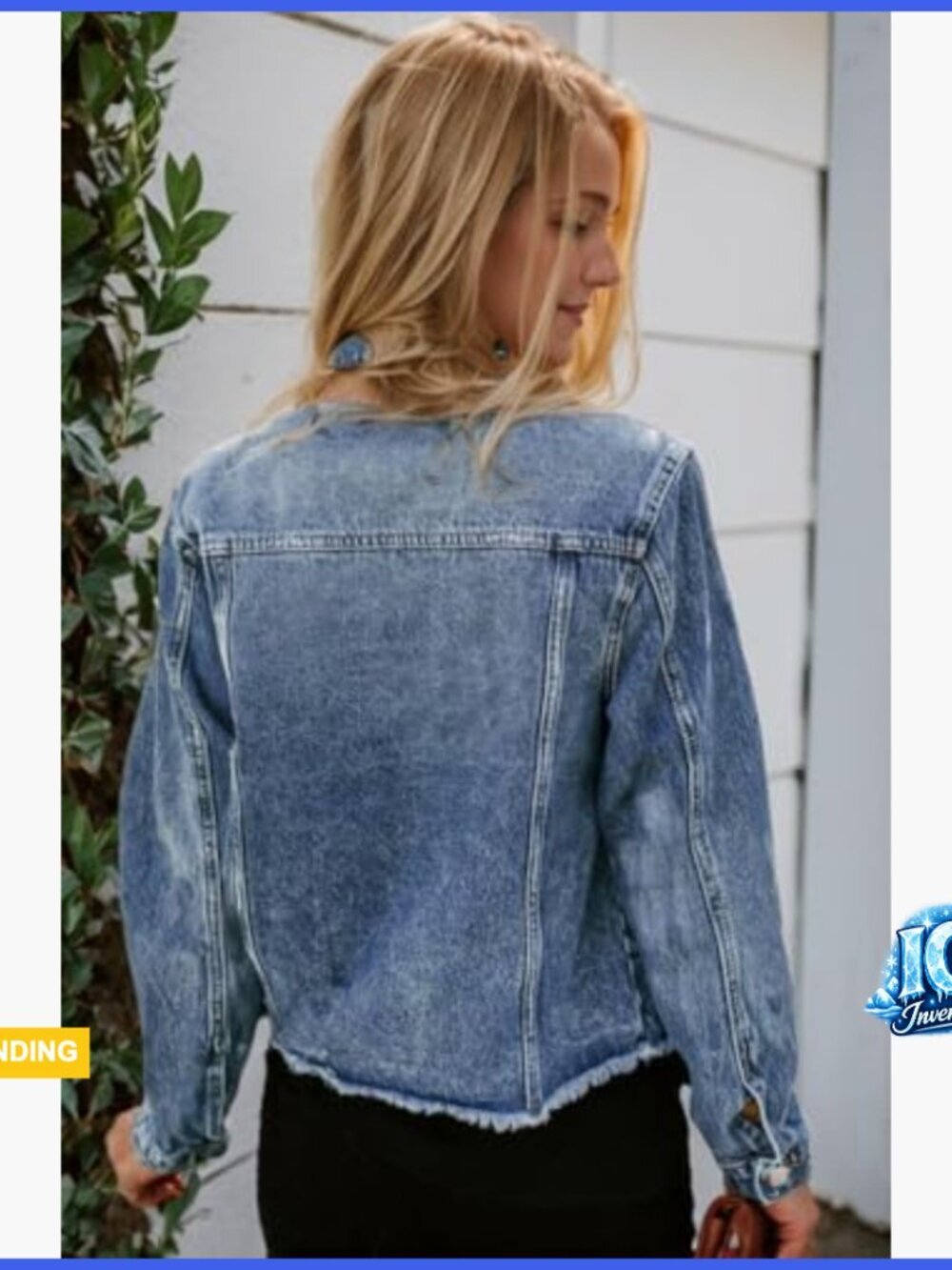 Distressed Frayed Ripped Denim Jacket with Button Closure Pockets - Picture 2 of 7